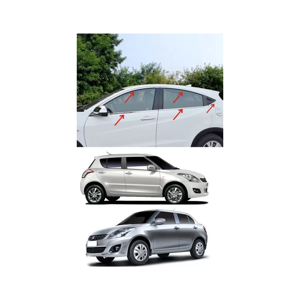 Buy Stainless Steel Chrome Window Trim for Maruti Swift/Dzire at low prices-RideoFrenzy