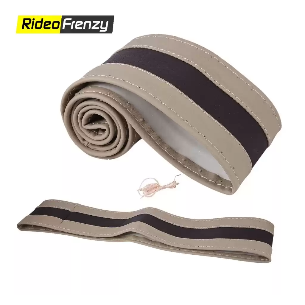 Premium Quality Original Leatherette Steering Cover-Beige & Black