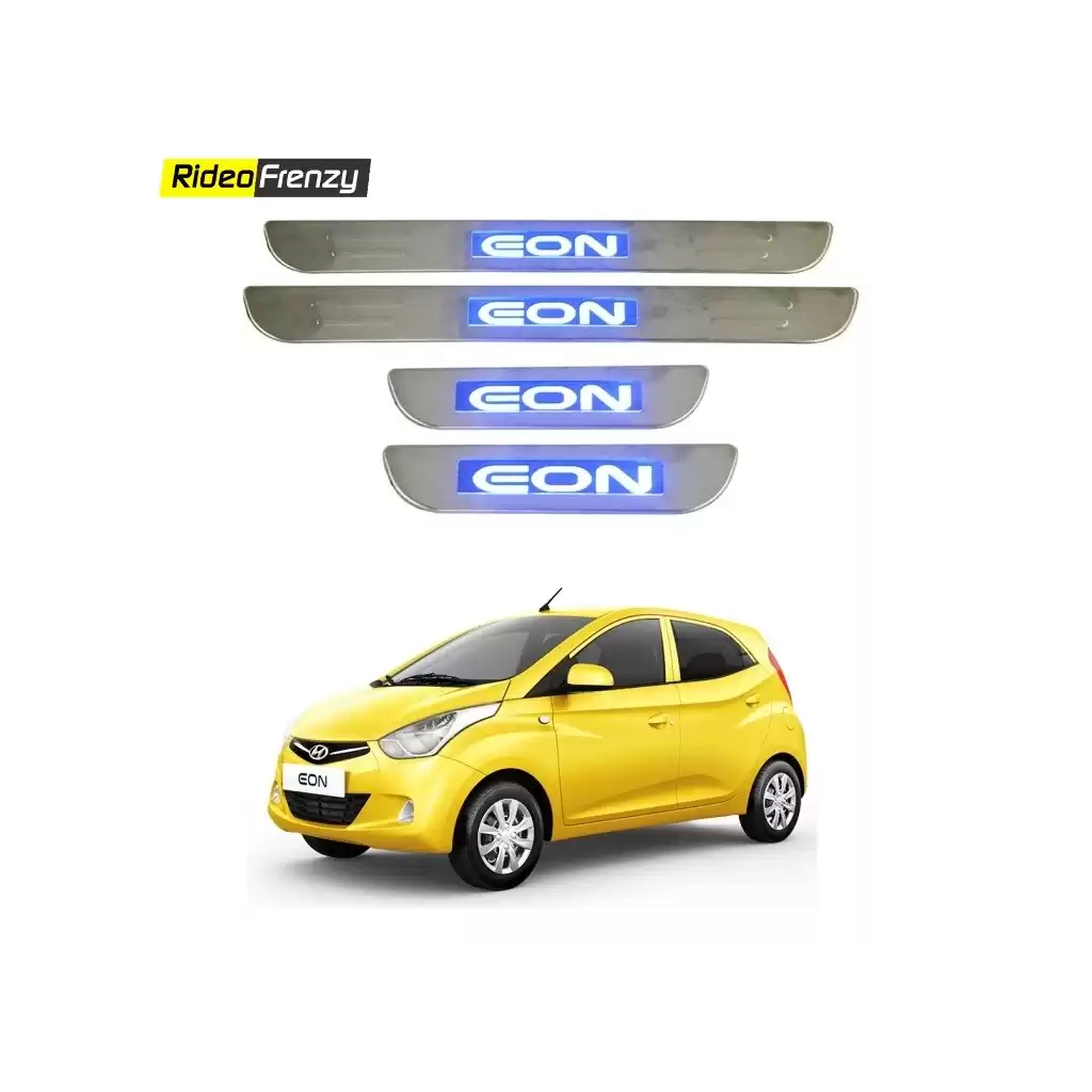 Buy Hyundai Eon Stainless Steel Door Scuff Sill Plate with blue LED at low prices-RideoFrenzy