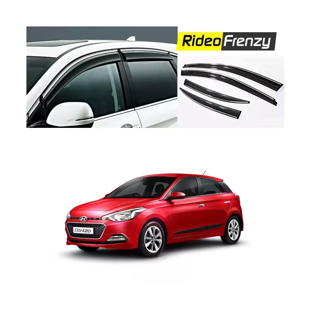Buy Unbreakable Hyundai Elite i20 Door Visors in ABS Plastic with Chrome lining at low prices-RideoFrenzy