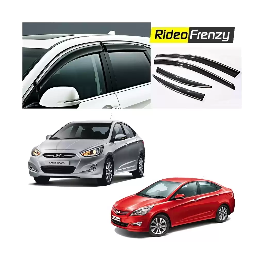 Buy Unbreakable Hyundai Verna Fluidic Door Visors in ABS Plastic with Chrome lining at low prices-RideoFrenzy