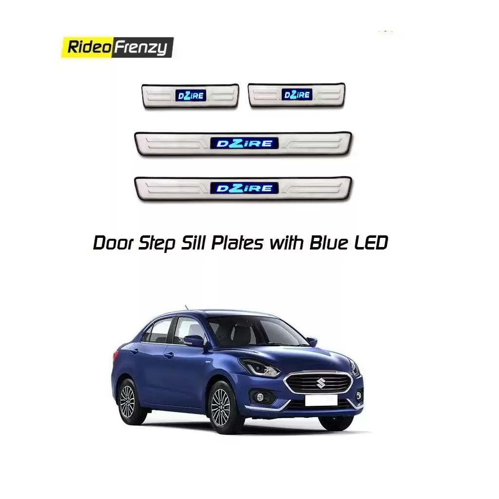 Buy Maruti Dzire 2017 Scuff Plates Online | Blue LED | Stainless Steel