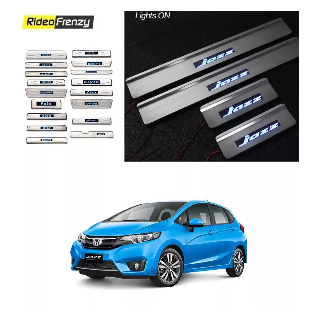 Buy Honda Jazz Door Stainless Steel Sill Plate with Blue LED online at low prices-RideoFrenzy