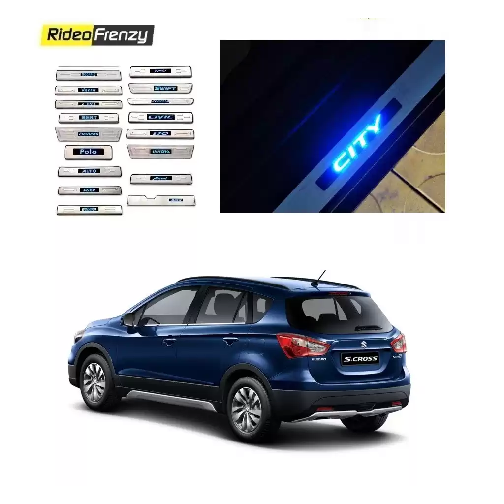 Buy Maruti Scross Door Stainless Steel Sill Plate with blue LED at low prices-RideoFrenzy