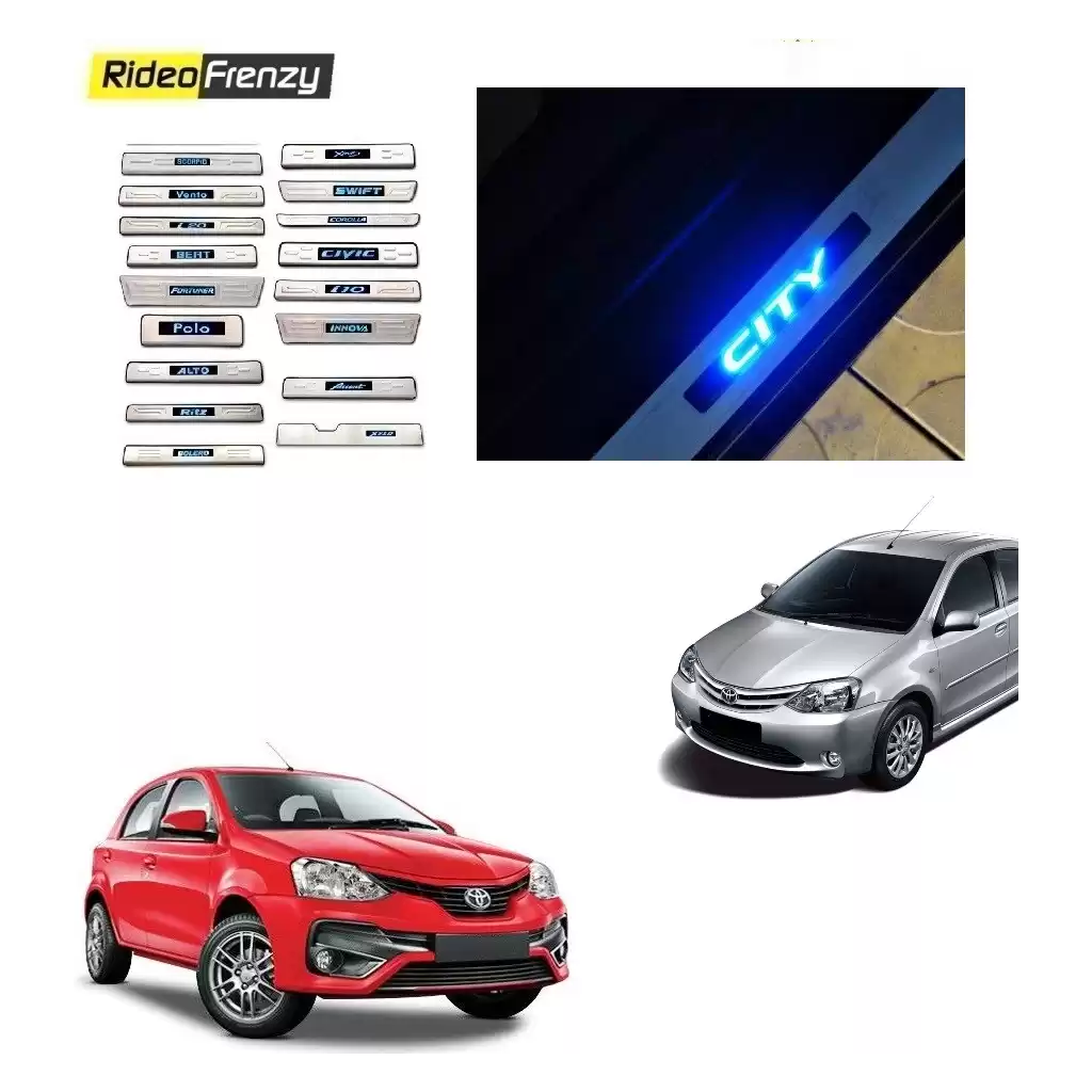 Buy Toyota Etios Liva Stainless Steel Sill Plate with Blue LED online at low prices-Rideofrenzy