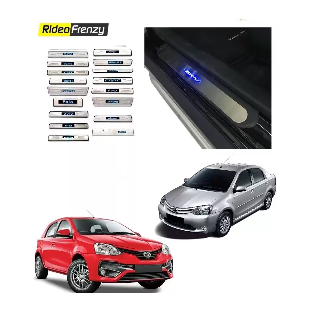 Buy Toyota Etios Stainless Steel Sill Plate with Blue LED online at low prices-Rideofrenzy