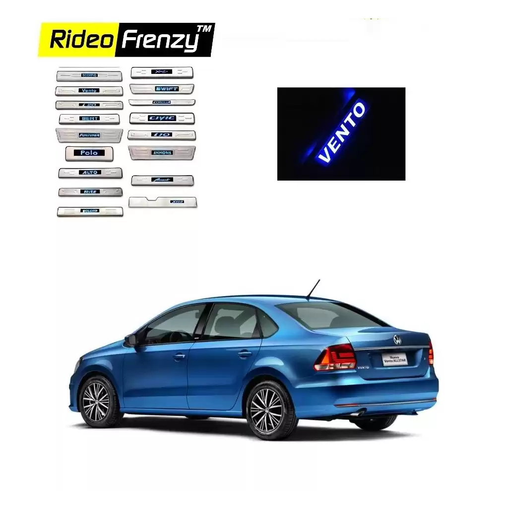 Buy Volkswagen Vento Stainless Steel Sill Plate with Blue LED online at low prices | Rideofrenzy