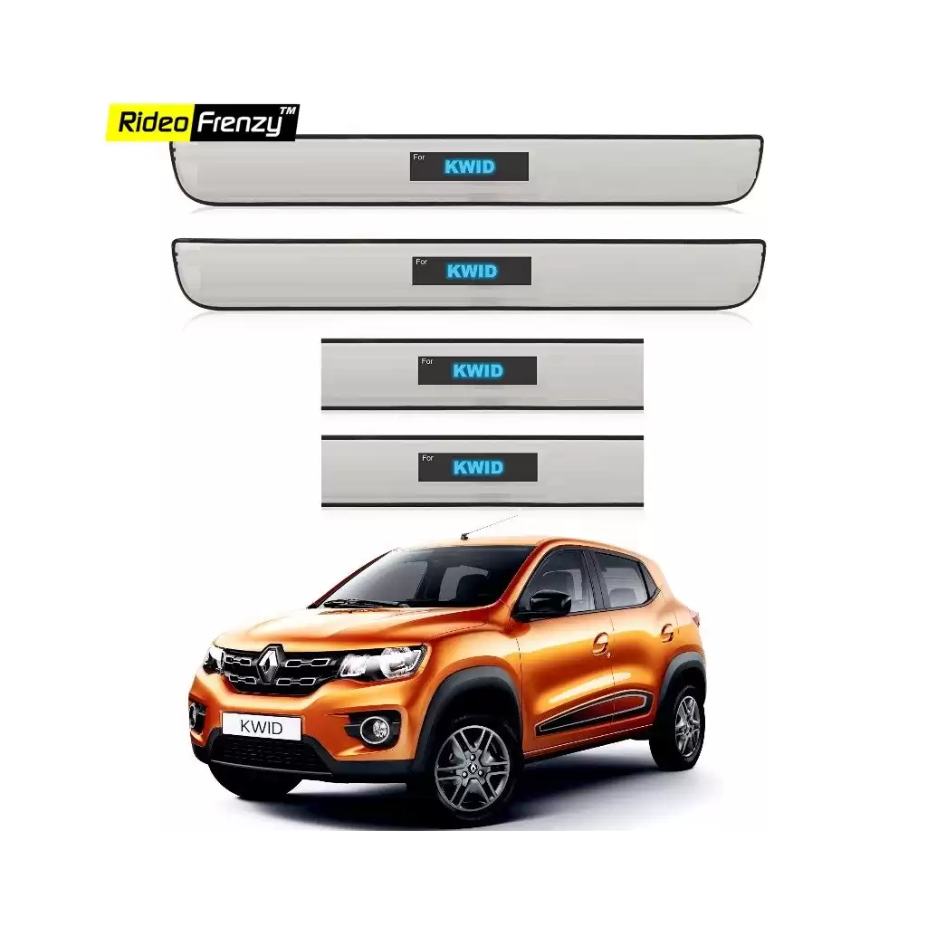 Buy Stainless Steel Renault Kwid Sill Plate with Blue LED online at low prices | Rideofrenzy Buy Stainless Steel Renault Kwid Sill Plate with Blue LED online at low prices | Rideofrenzy