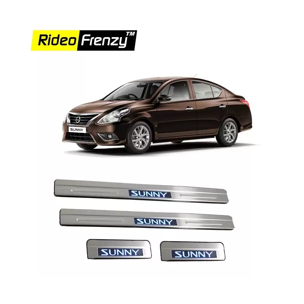 Buy Nissan Sunny Stainless Steel Scuff Plate with Blue LED online India | Rideofrenzy
