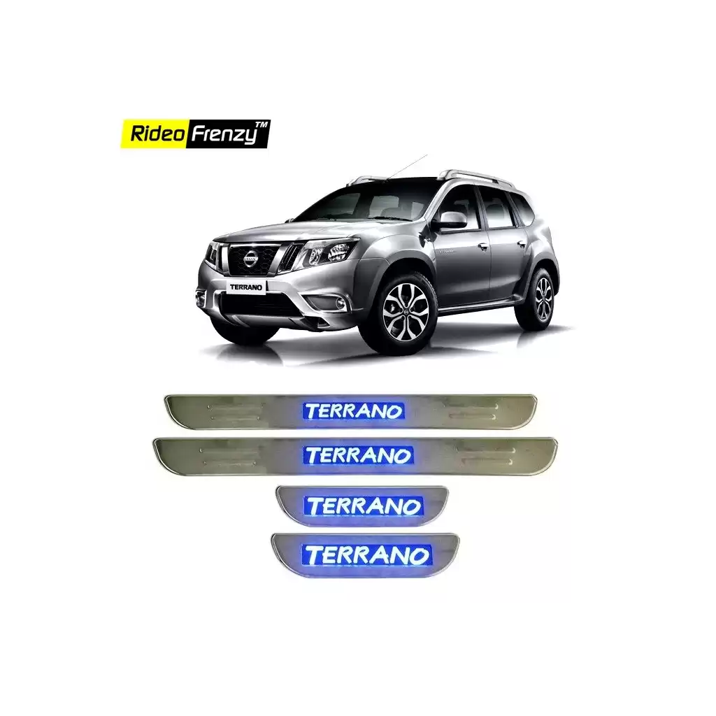 Buy Nissan Terrano Stainless Steel Scuff Plate with Blue LED online | Rideofrenzy