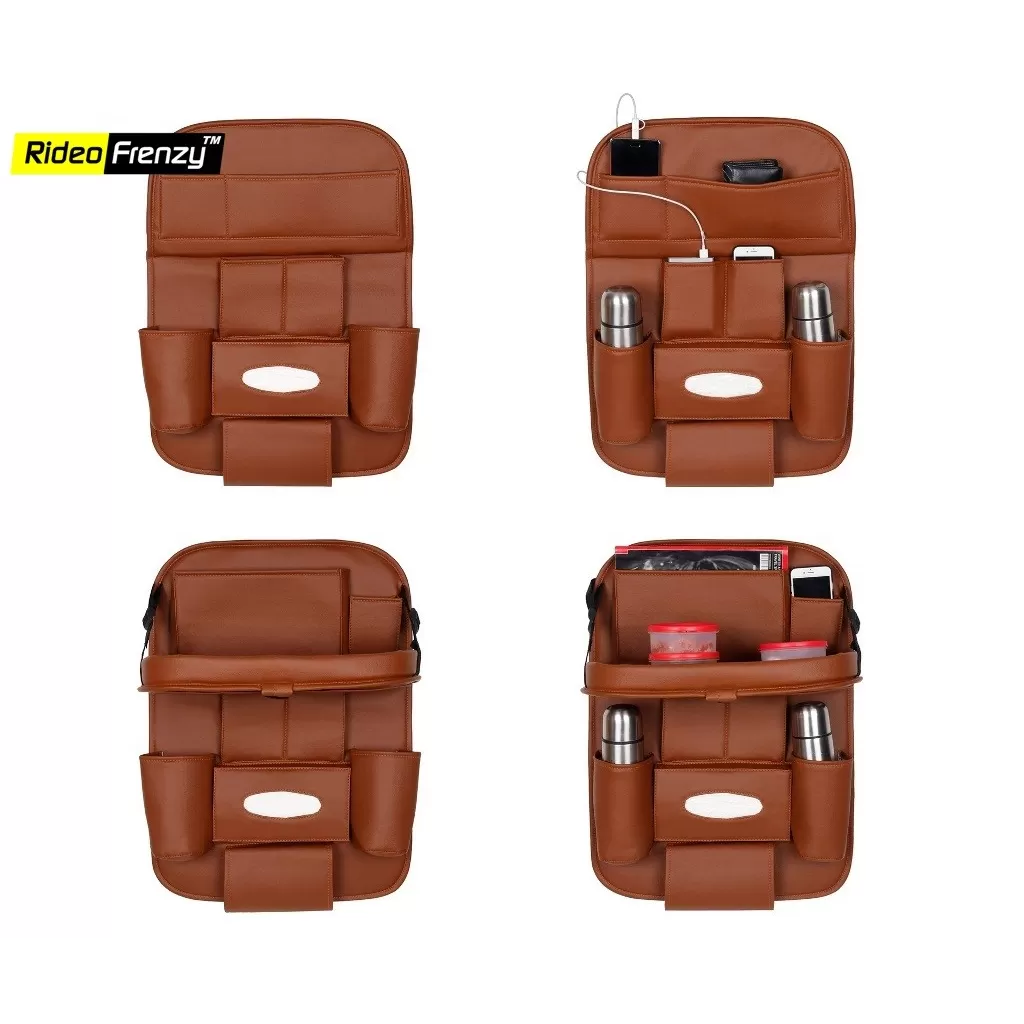 Buy Premium Leather Car Organizer-Multi Pocket 3D Design at low prices-RideoFrenzy