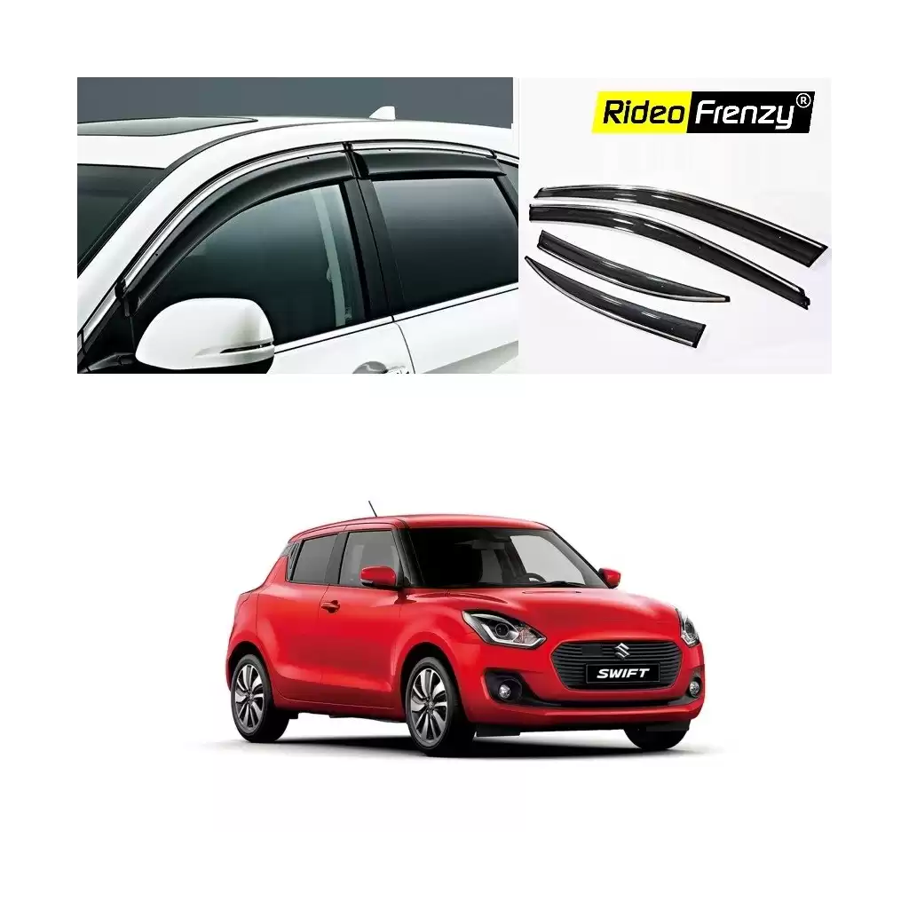 Buy Maruti Swift 2018 Chrome Line Door Visors | Unbreakable ABS Plastic | Online India