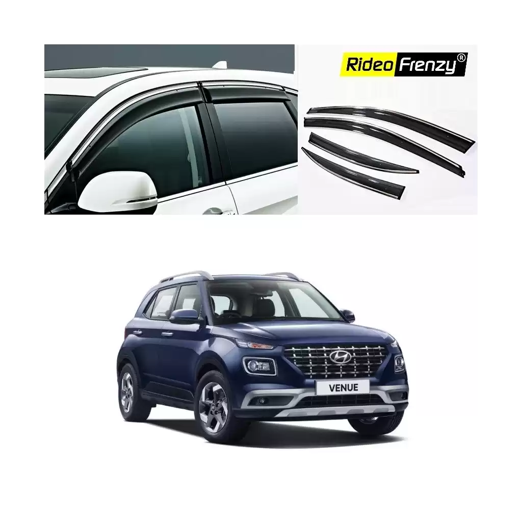 Buy Hyundai Venue Chrome Line Door Visors | Unbreakable ABS Plastic | Online India Rideofrenzy