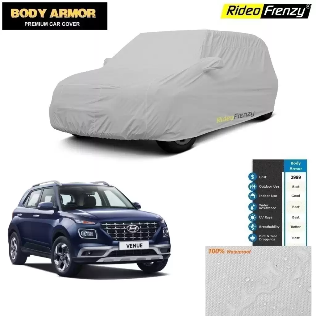 Body Armor Hyundai Venue Car Cover with Mirror & Antenna Pocket | 100% WaterProof | UV Resistant | No Color Bleeding
