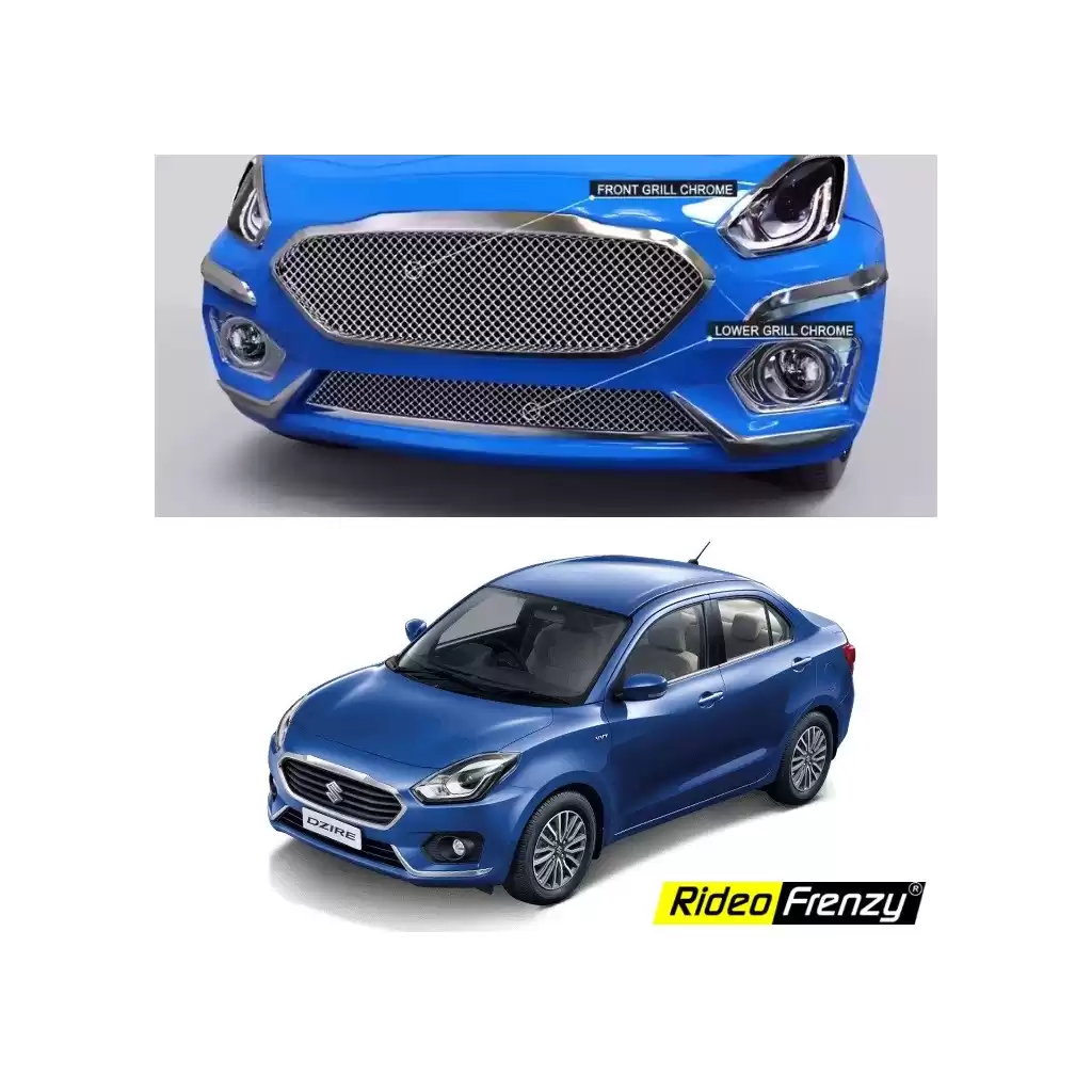 Buy Maruti Suzuki Dzire 2017 Modified Chrome Grill | (Upper+Lower) | Chrome Plated