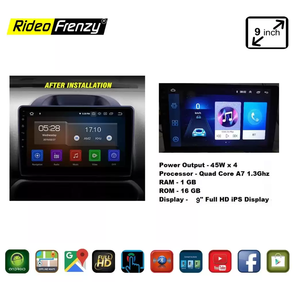 Buy Ford Ecosport Android Double Din Stereo System With Inbuilt Bluetooth | 9 inch Touch Screen | GPS Navigator