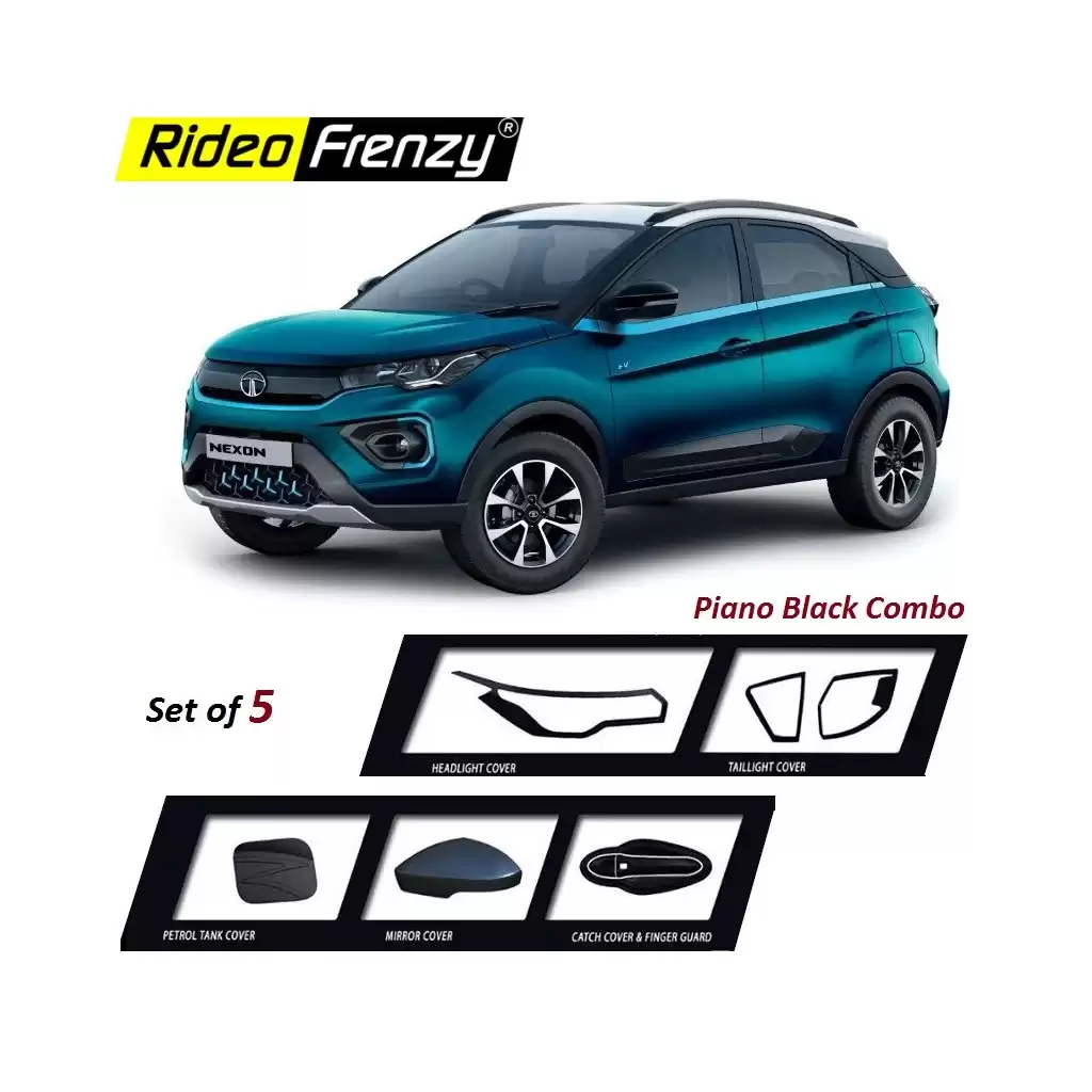 Buy New Tata NEXON 2020 Piano Black Chrome Combo Garnish Set of 5 | Triple Layer Chrome Plating
