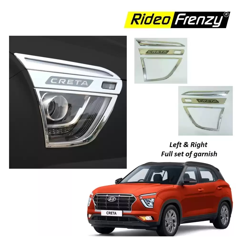 Buy Hyundai Creta 2020 Chrome Headlight Garnish Covers | Triple Layer Chrome Finish