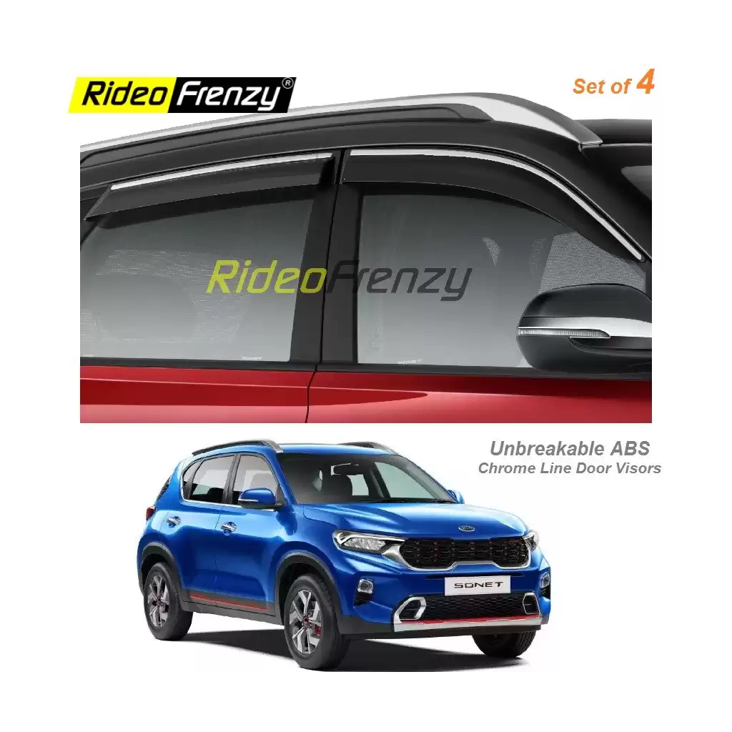 Buy Kia Sonet Chrome Line Door Visors | Unbreakable ABS Plastic | Online India Rideofrenzy