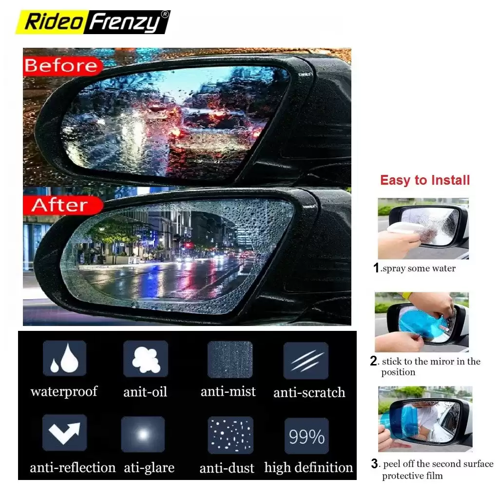 Buy Anti Fog Water Repellent Protective Film for Rear View Mirror | Set of 2 pcs | Rectangle Shape