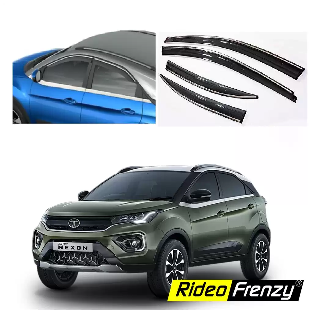 Buy Tata NEXON | EV Chrome Line Door / Rain Visors | Unbreakable ABS Plastic