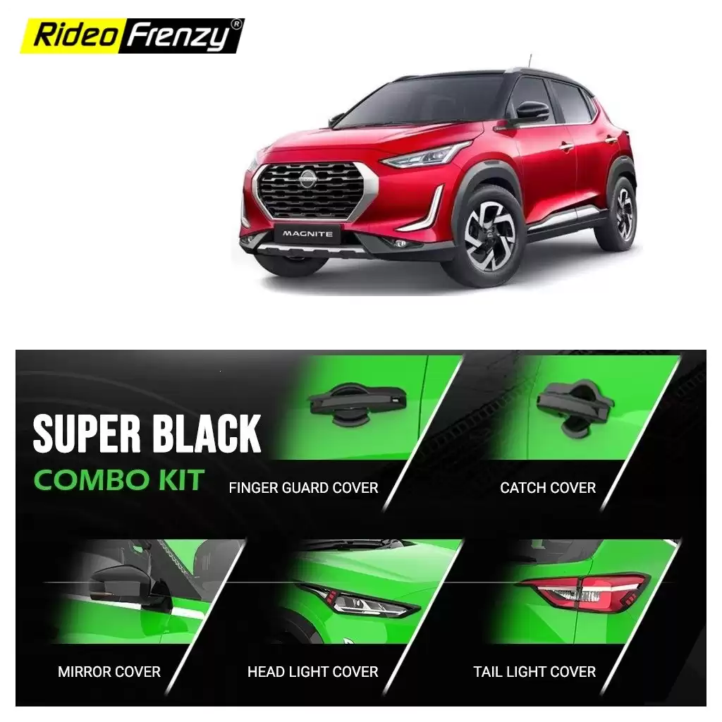 Buy Nissan Magnite Piano Black Chrome Accessories Garnish Combo Kit | Rustfree & Triple Chrome Plating