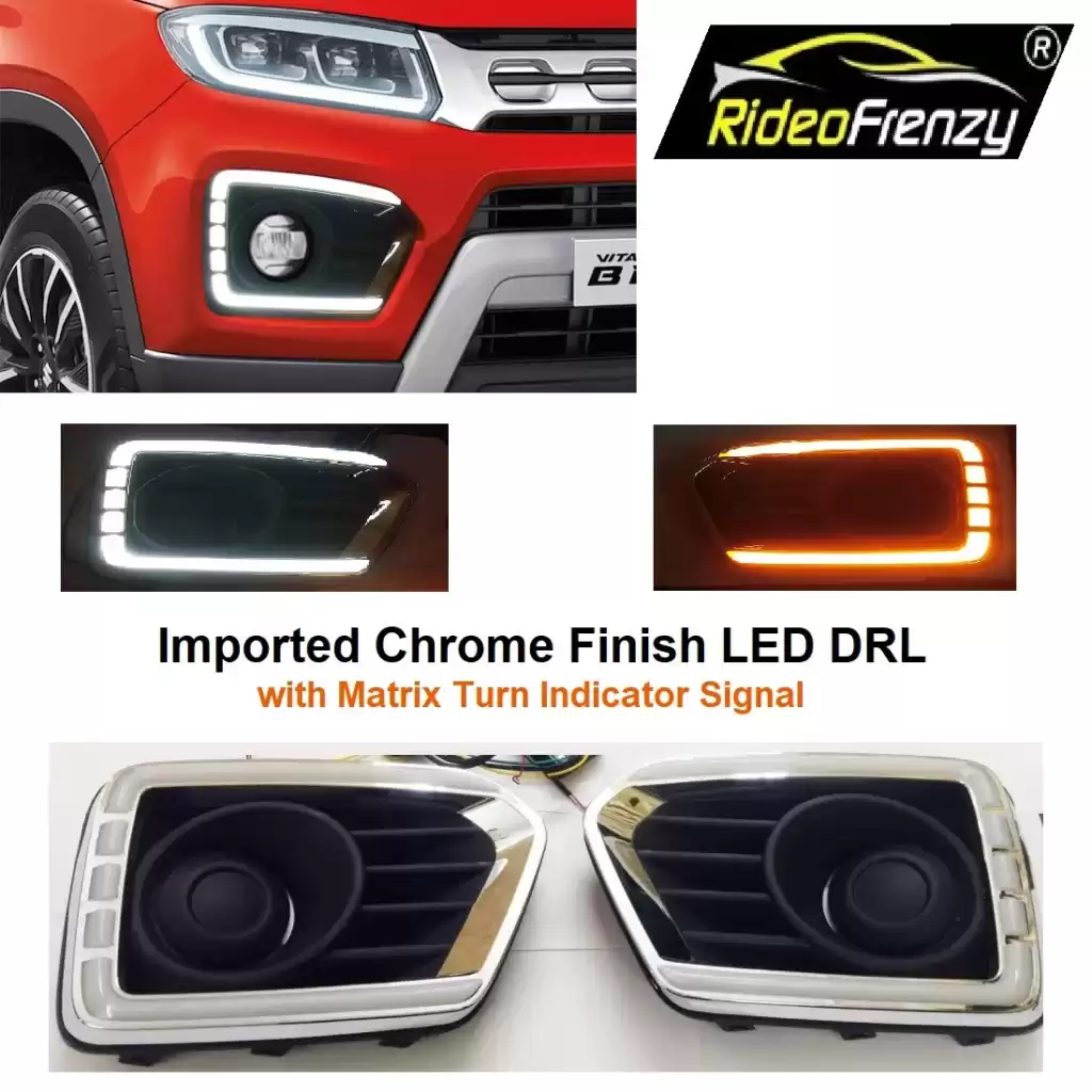 Buy Vitara Brezza 2020 Chromeline Dual Function LED DRL Day Time Running Lights | Matrix Type Turn Indicator Signal online