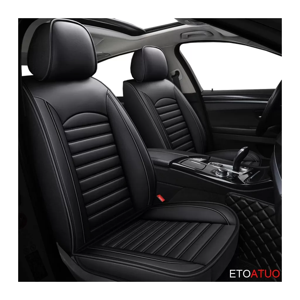 Buy RideoFrenzy Luxury Nappa Leather Car Seat Covers | Skin Fit Tailor Made | Designer Black with White Piping | 20mm Evlon Foam