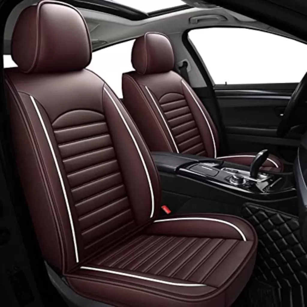 Buy RideoFrenzy Luxury Nappa Leather Car Seat Covers | Skin Fit Tailor Made | Choco Brown with White Piping | 20mm Evlon Foam