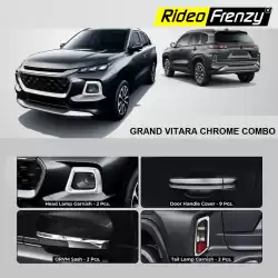 Buy Maruti Grand Vitara Chrome Accessories Garnish Combo Kit | Rustfree & Triple Chrome Plating