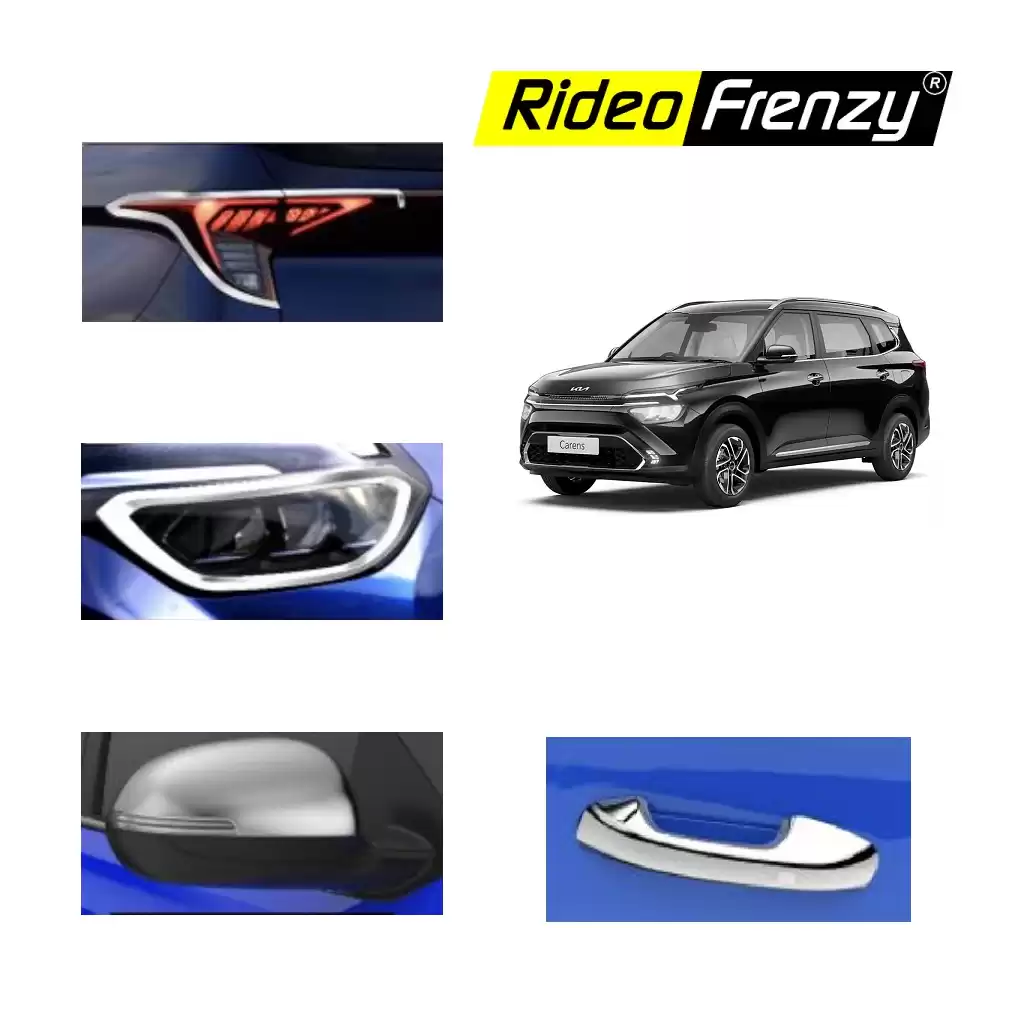 Buy Kia Carens Chrome Accessories Garnish Combo Kit online | Headlight Chrome| Tail light chrome | Handle Chrome