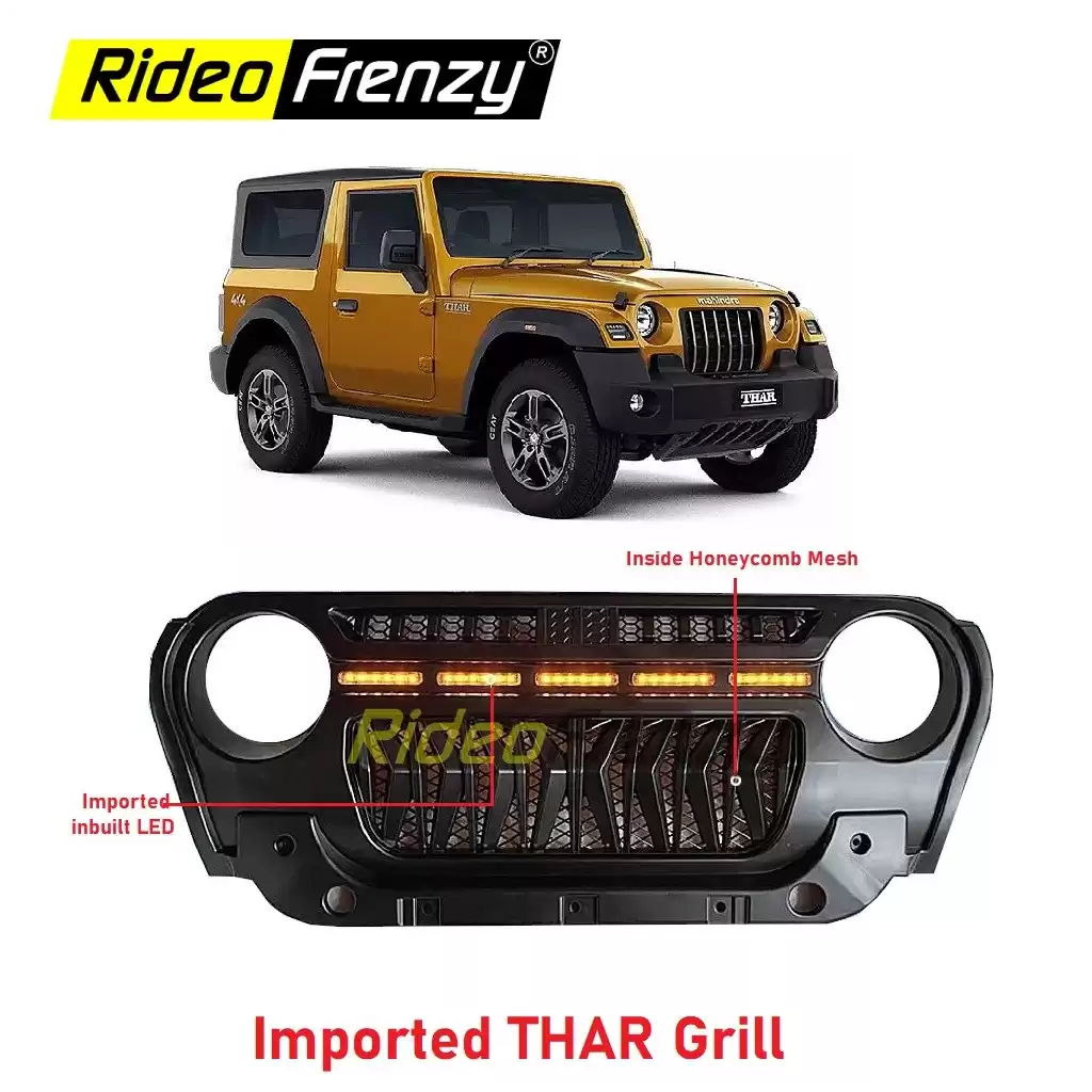 Buy Mahindra THAR Inbuilt LED Modified Front Grill | Imported ABS Plastic | Piano Black