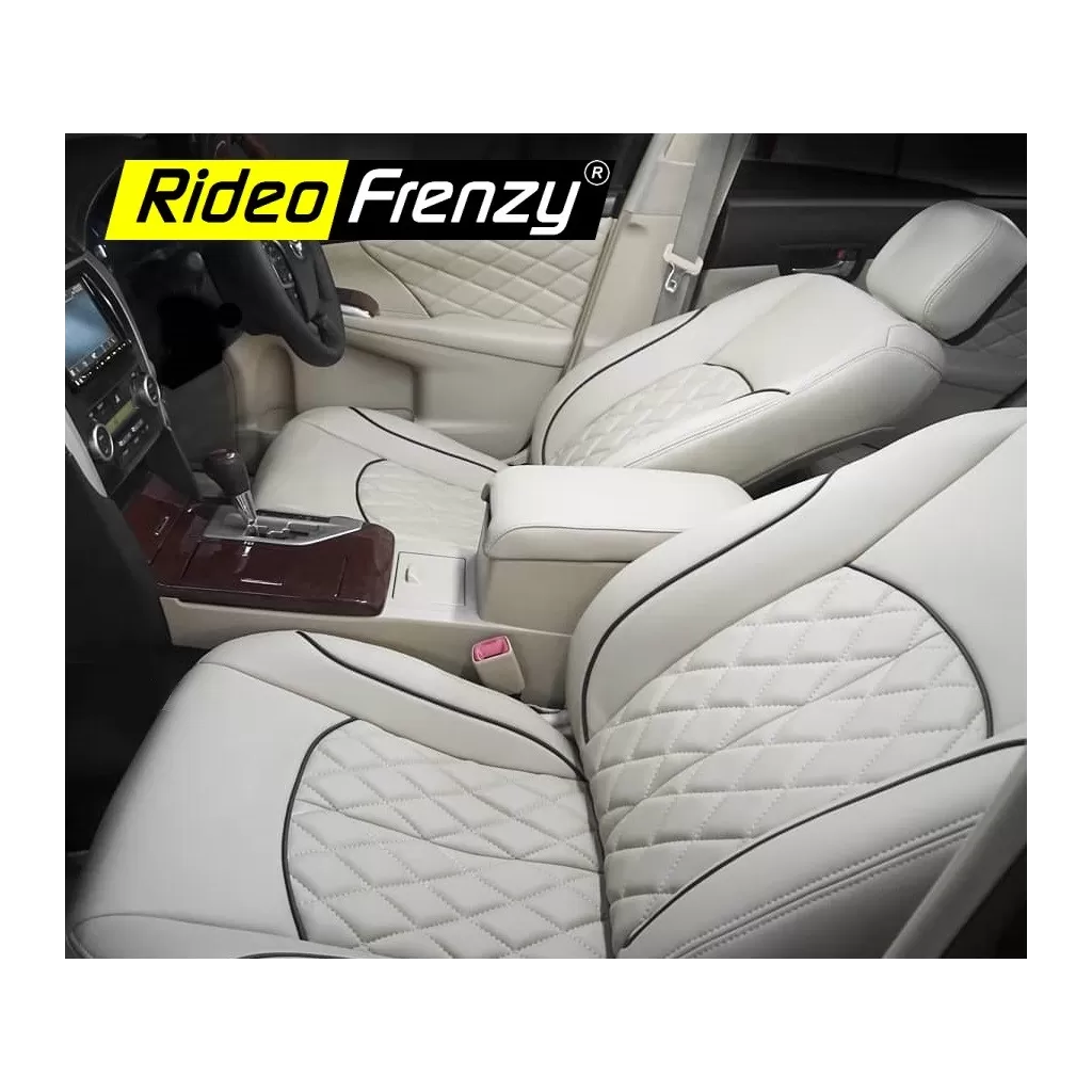 Buy RideoFrenzy Kriscross Nappa Leather Car Seat Covers in ICE Grey and Black Color online in India