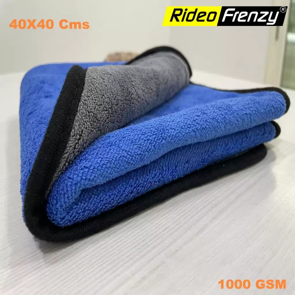 Blue microfiber cloth for car | Heavy Duty | 1000 GSM | Set of 2