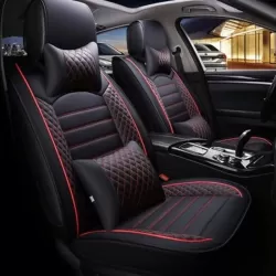 Premium Streak Black & Red Nappa Leather Car Seat Covers | Custom Made by RideoFrenzy