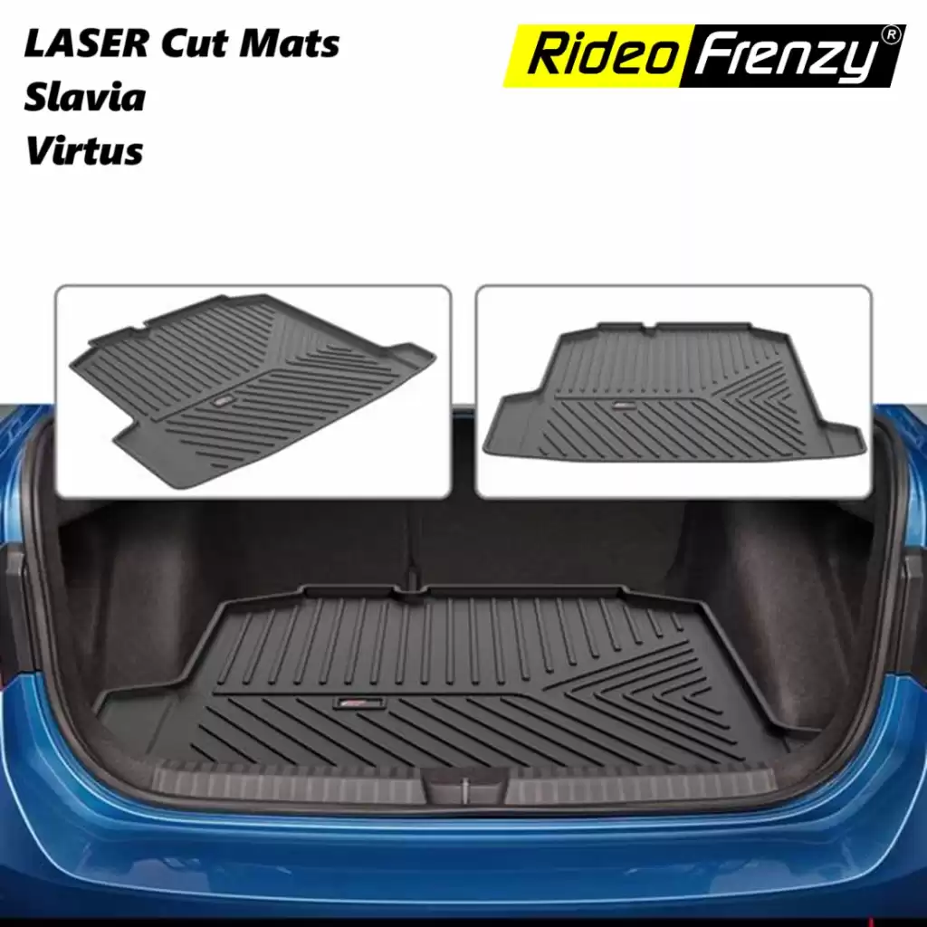 Buy Skoda Slavia and VW Virtus Laser Cut PVC Cargo Boot Mats | RideoFrenzy