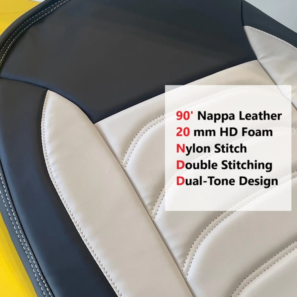 RideoFrenzy Luxury Light Grey & Black Nappa Leather Car Seat Covers