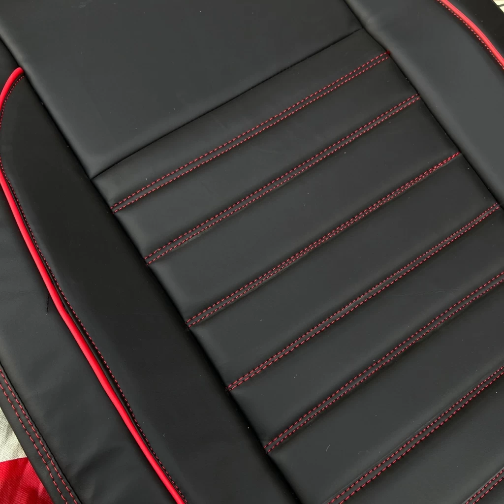 RideoFrenzy SILVRADO Black and Red Color Nappa Leather Car Seat Covers