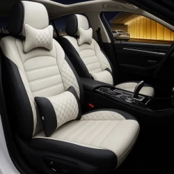 Buy RideoFrenzy Luxurious Streak Nappa Leather Off White & Black Seat Covers online India for All Cars