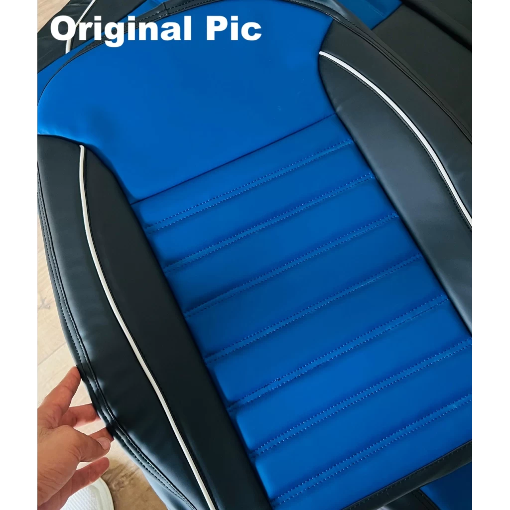 RideoFrenzy LEO Blue & Black Nappa Leather Seat Covers Online | Free Shipping
