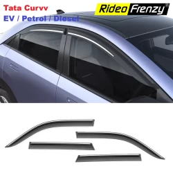 Buy Tata Curvv Door Visors with Chrome Inserted online India | RideoFrenzy | Tata Curvv EV / Petrol / Diesel
