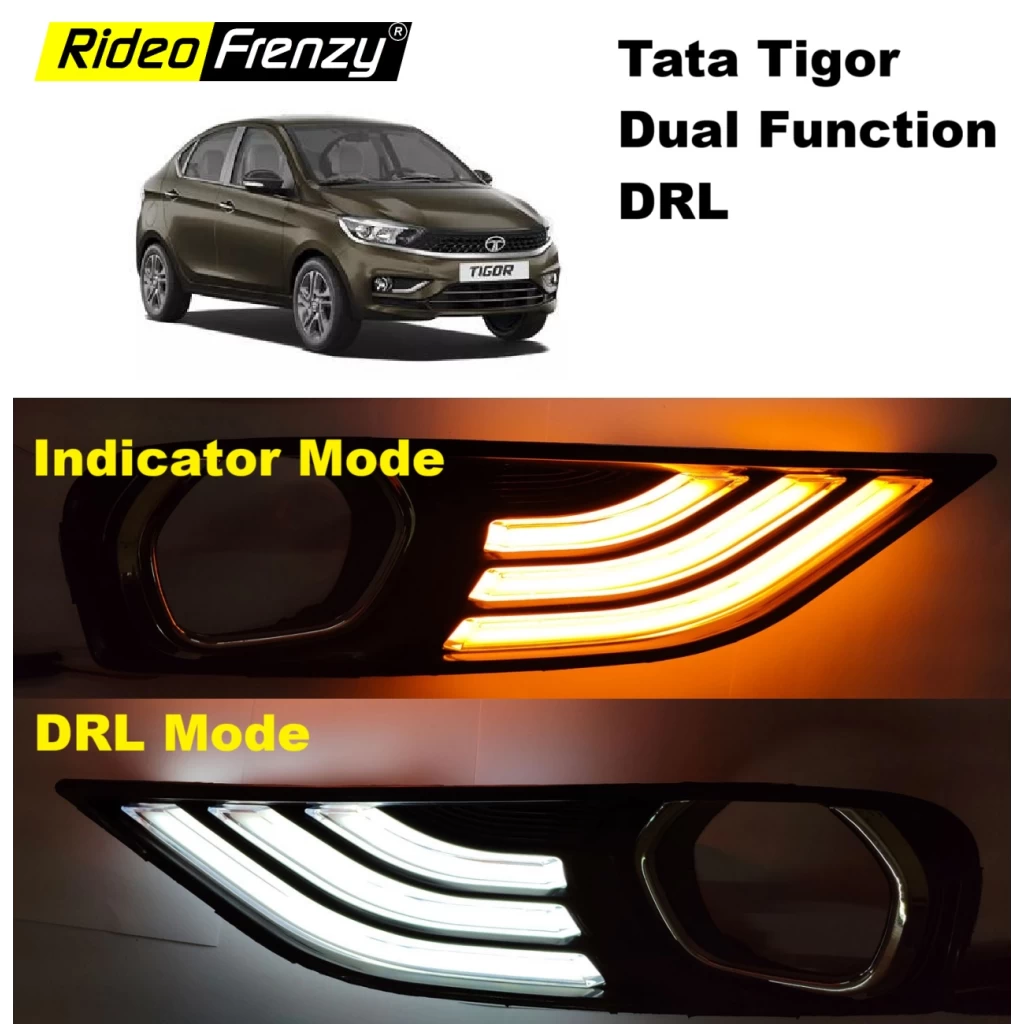 Buy New Tata Tigor (2020-2025) Dual Function LED DRL Day Time Running Lights | Matrix Type Turn Indicator Signal
