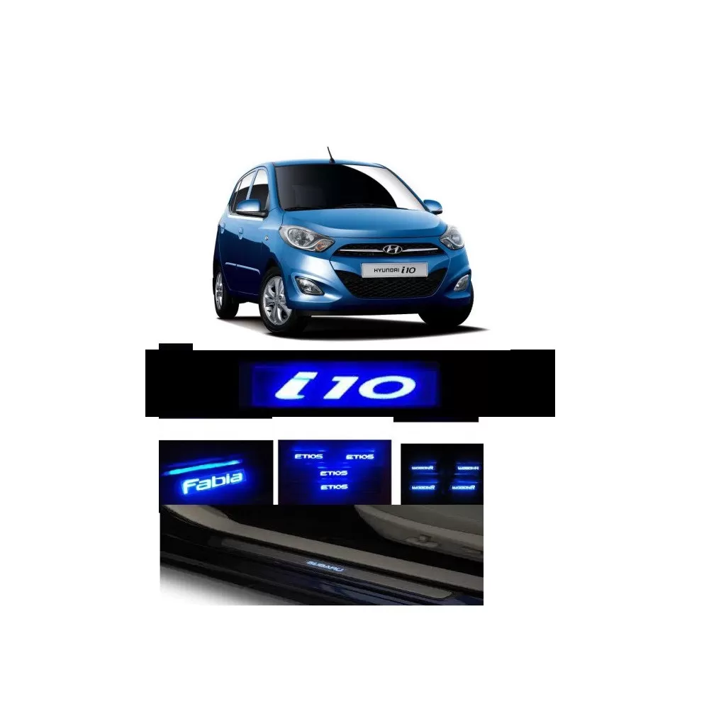 Buy Hyundai I10 Stainless Steel Door Scuff Sill Plate with blue LED at low prices-RideoFrenzy