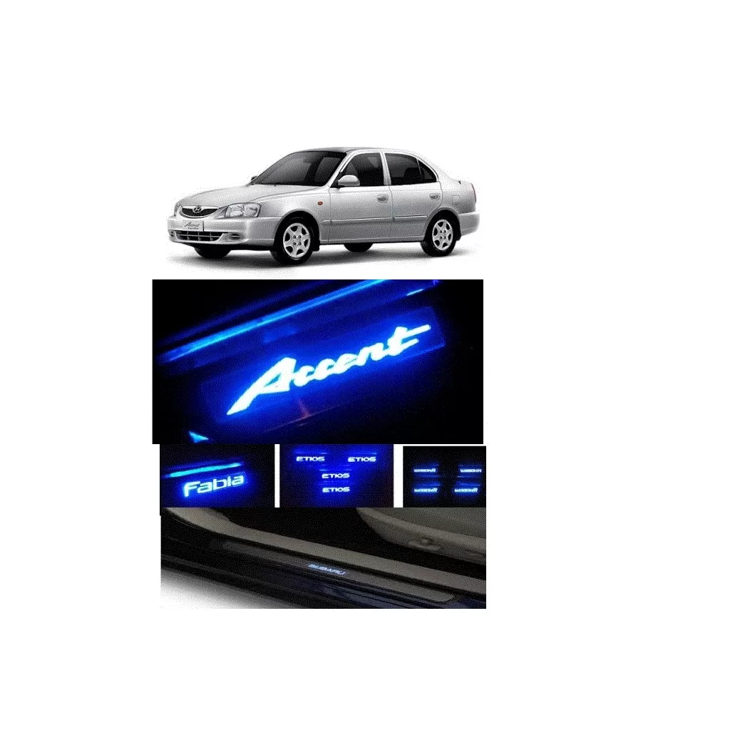 Buy Hyundai Accent Stainless Steel Door Scuff Sill Plate with blue LED at low prices-RideoFrenzy
