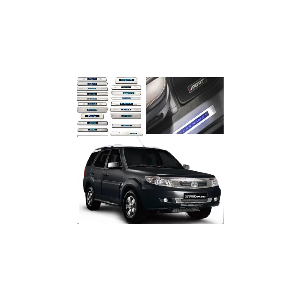 Original OEM Tata Safari Stormer Stainless Steel Sill Plate with Blue LED online at low prices-RideoFrenzy