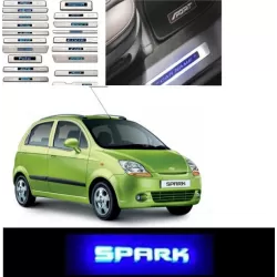 Buy Chevrolet Spark Stainless Steel Sill Plate with Blue LED online | Rideofrenzy
