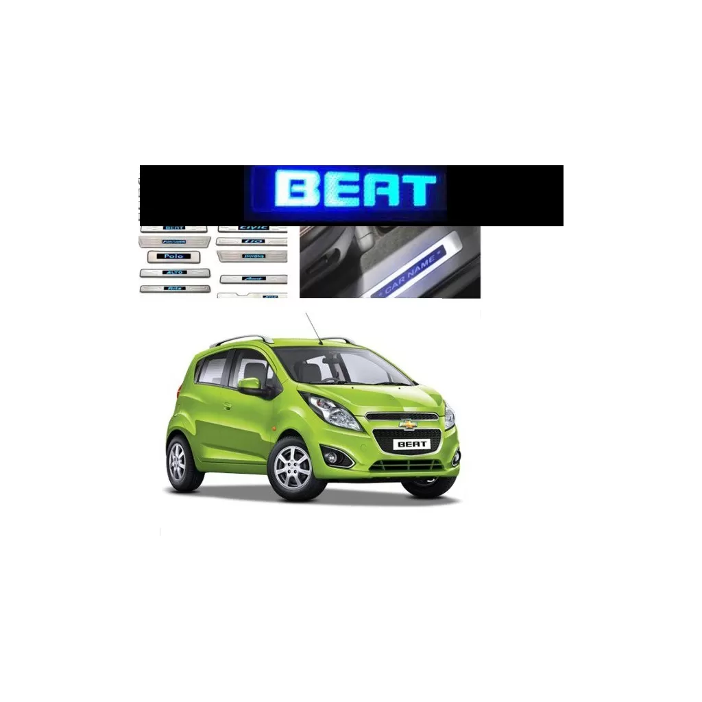 Buy Chevrolet Beat Stainless Steel Sill Plate with Blue LED online | Rideofrenzy